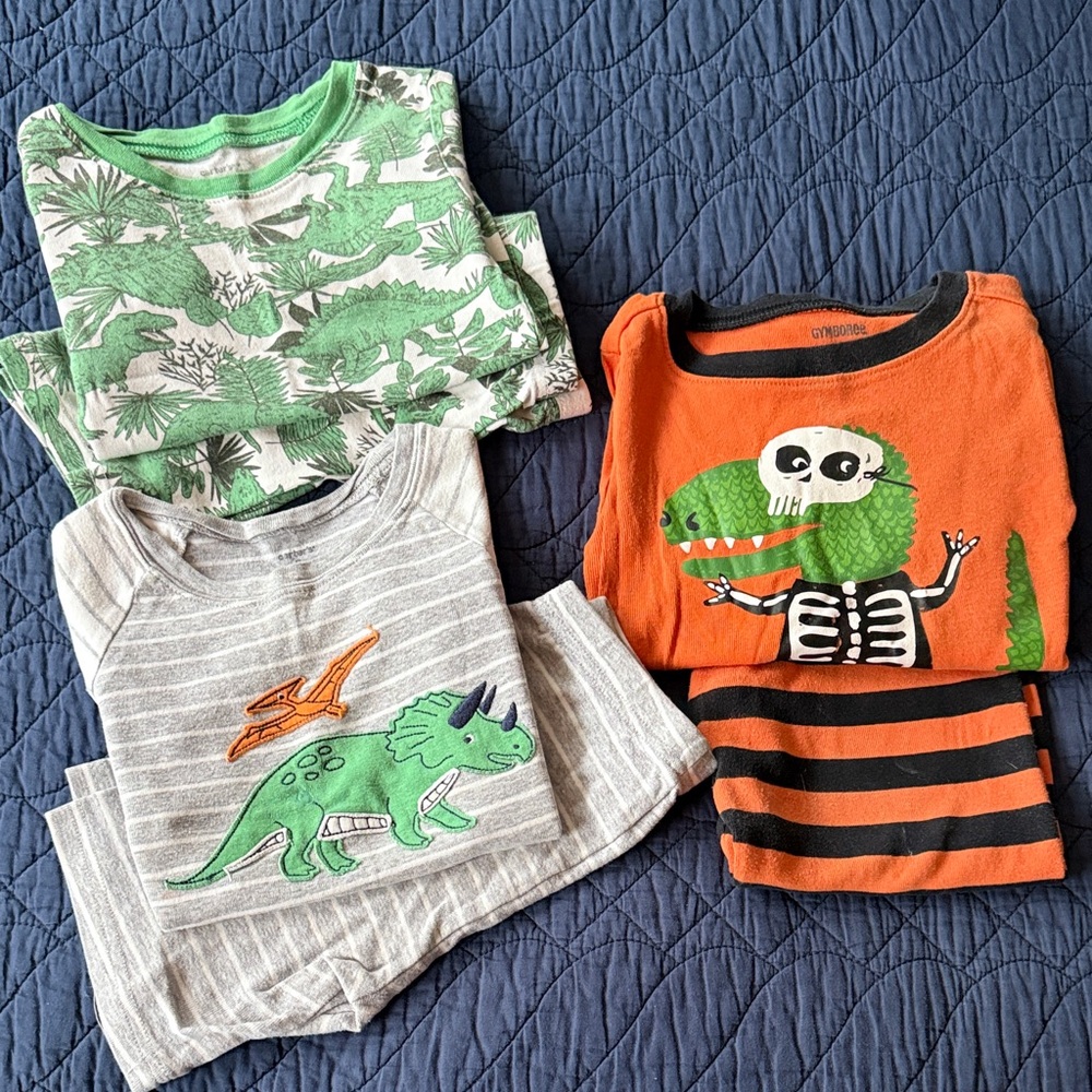 Dinosaur Kids Pajamas Set - Green, Orange, Gray